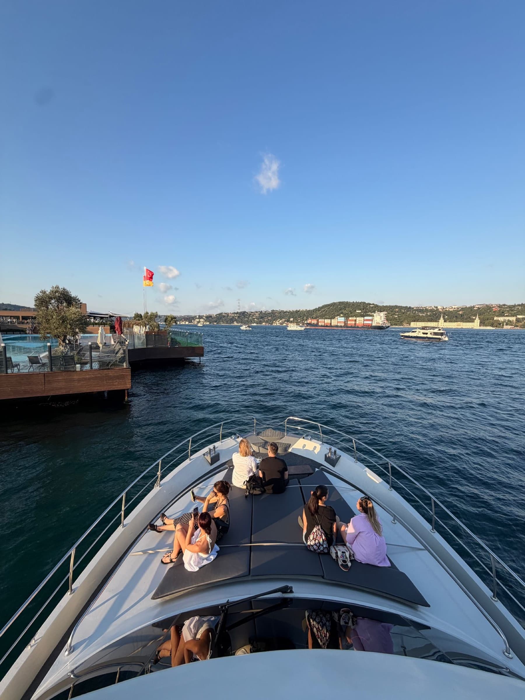 Bow sunpad on a bright afternoon on the Bosphorus